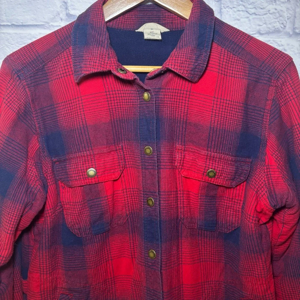 DULUTH TRADING FREE SWINGIN FLEECE LINED PLAID FLANNEL SHIRT JACKET SHACKET Med